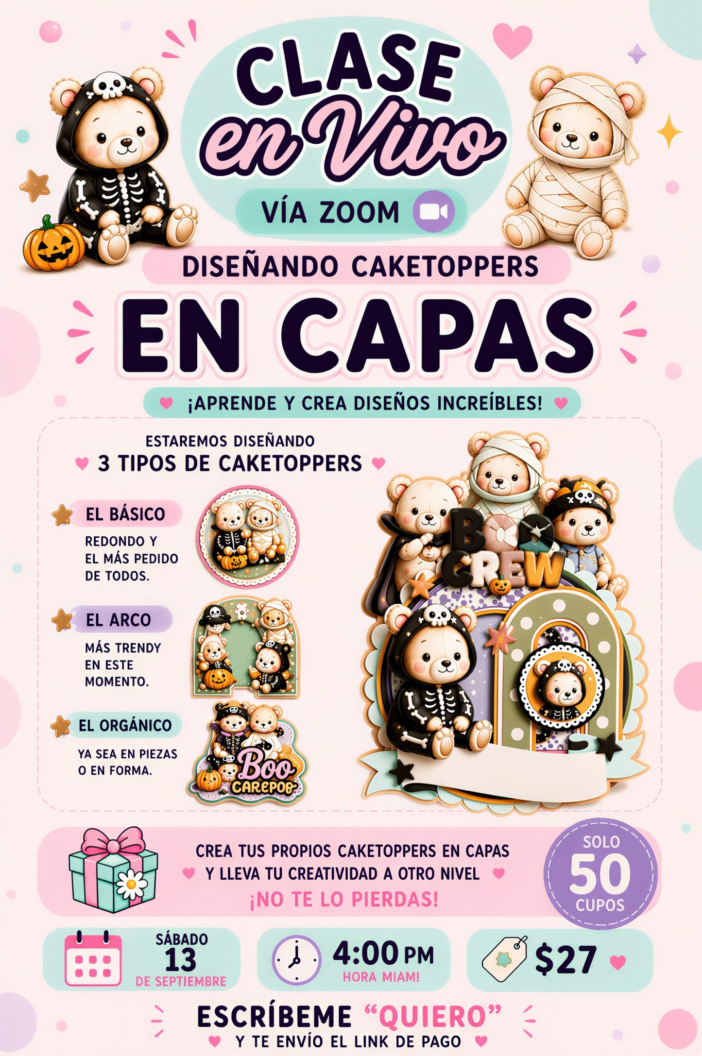 Clase en Vivo: Diseñando Caketoppers en Capas para Halloween | Vía Zoom