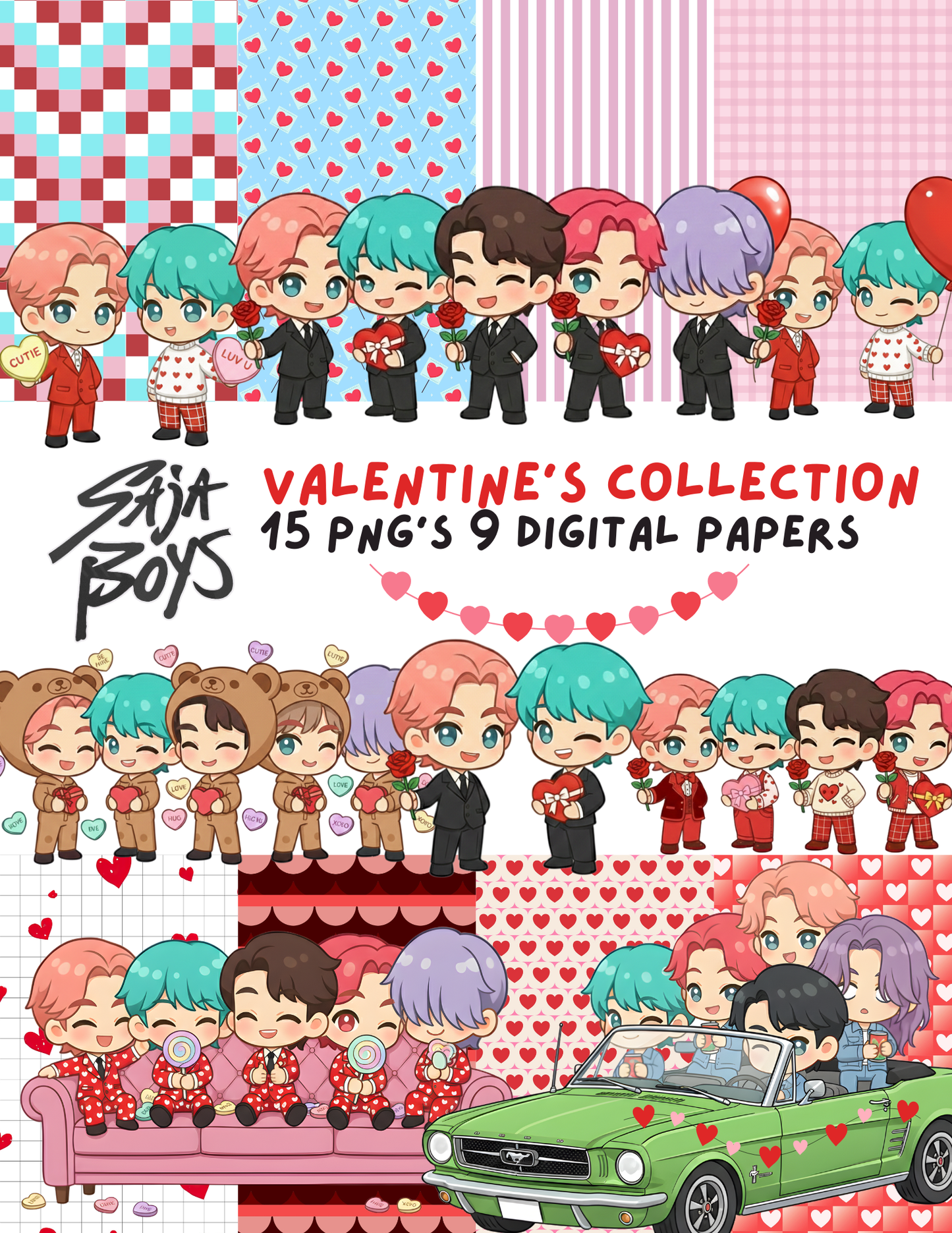 Booklet  y Colección Digital "Saja Boys: Edición San Valentín" – Clipart PNG y Papeles Digitales