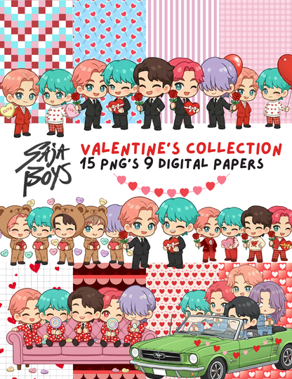 Booklet  y Colección Digital "Saja Boys: Edición San Valentín" – Clipart PNG y Papeles Digitales