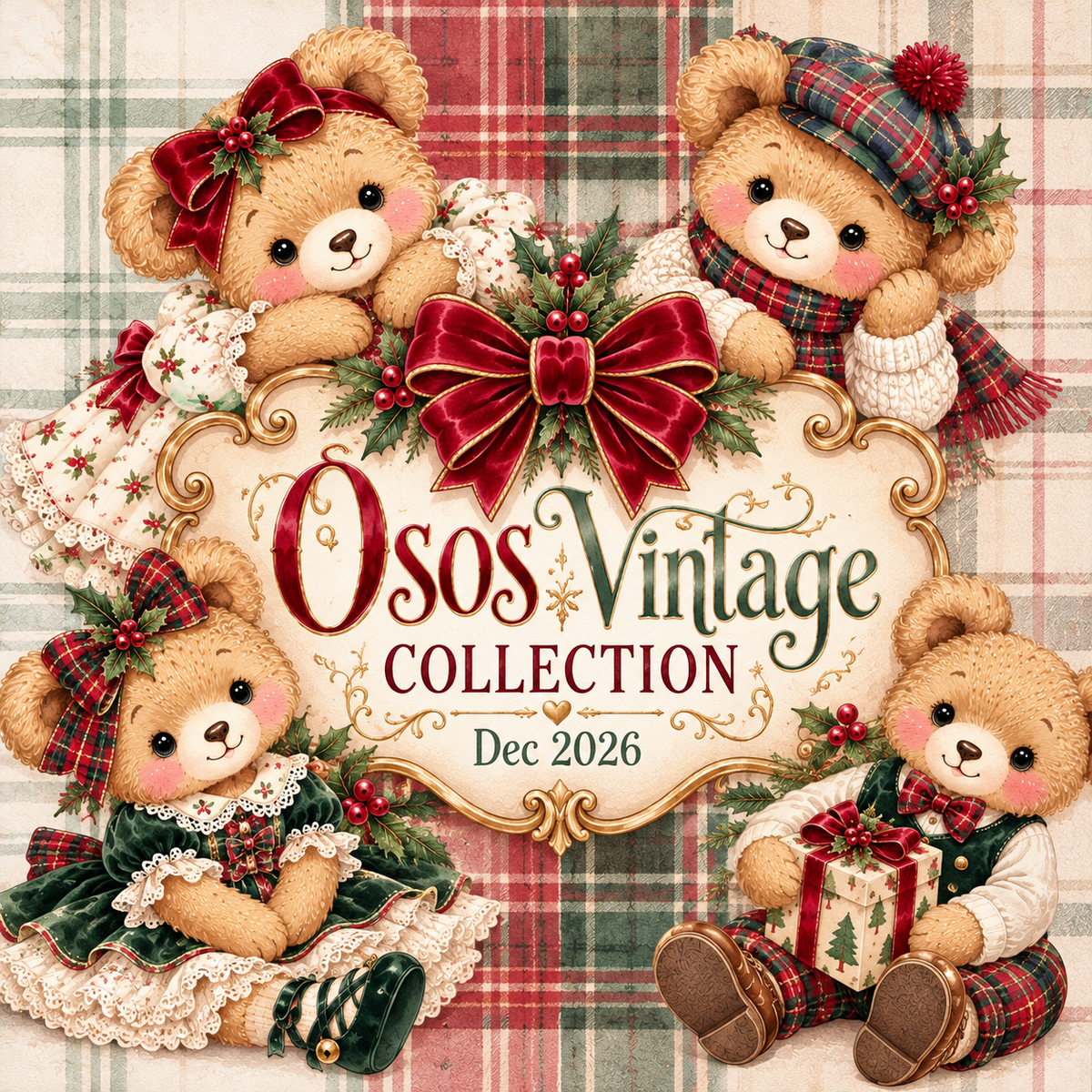 Osos Vintage Navidad – 88 PNG + SVG Caja Ornamento, Calendario y Ornamentos Láser 7" – Colección Digital