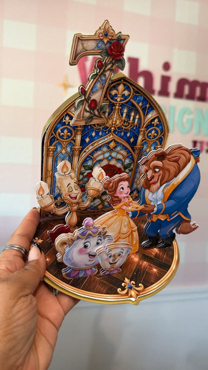 Estructura Cake Topper 360 Princesa No. 1 – Arco de Vitral y Número – Archivo de Corte Cricut y Cameo