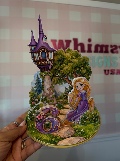 Estructura Cake Topper 360 Princesa No. 2 – Torre de Cuento y Jardín – Archivo de Corte Cricut y Cameo