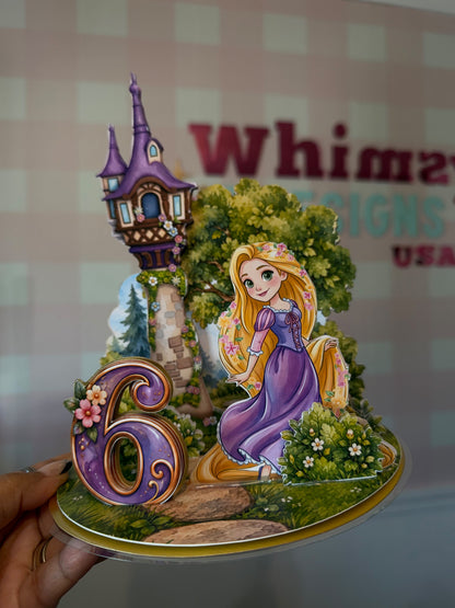 Estructura Cake Topper 360 Princesa No. 2 – Torre de Cuento y Jardín – Archivo de Corte Cricut y Cameo