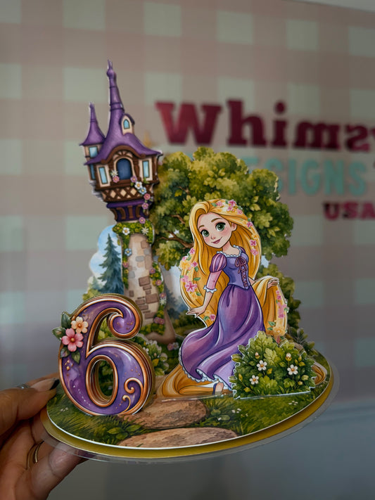 Estructura Cake Topper 360 Princesa No. 2 – Torre de Cuento y Jardín – Archivo de Corte Cricut y Cameo