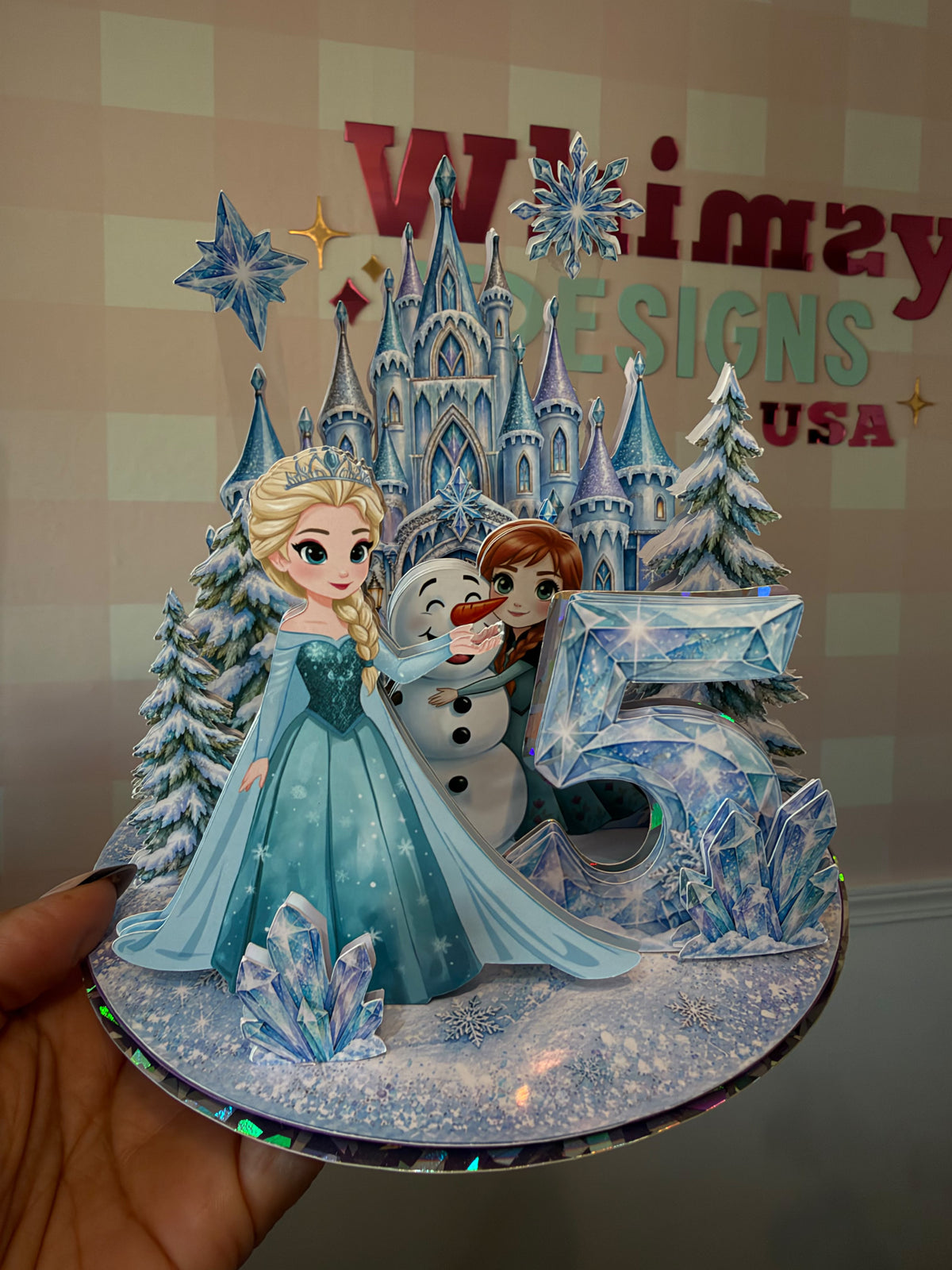 Estructura Cake Topper 360 Princesa No. 5 – Castillo de Hielo y Bosque Nevado – Archivo de Corte Cricut y Cameo