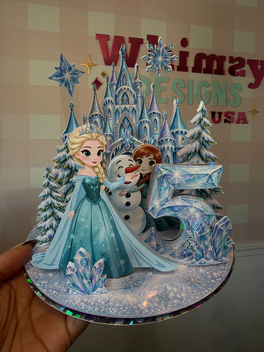 Estructura Cake Topper 360 Princesa No. 5 – Castillo de Hielo y Bosque Nevado – Archivo de Corte Cricut y Cameo
