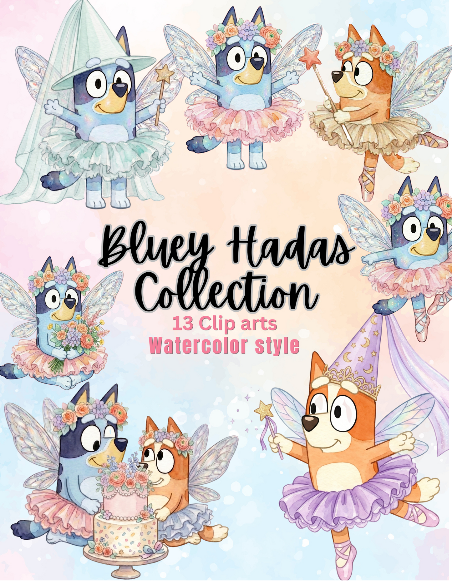 Bluey Hadas Collection – 13 Clip Arts Acuarela | Archivos Digitales
