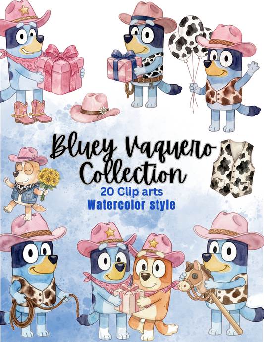 Bluey Vaquero Collection – 20 Clip Arts Acuarela | Archivos Digitales