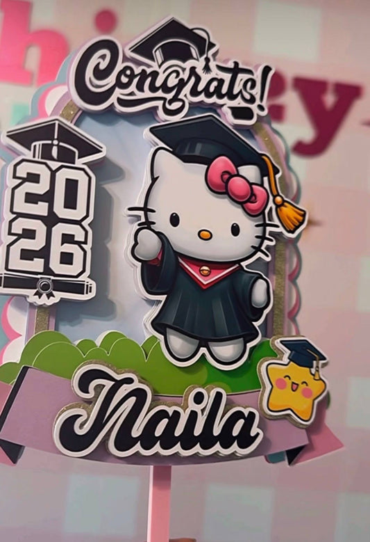 Topper de Graduación Hello Kitty 2026 | Archivo Digital| Descarga Instantánea