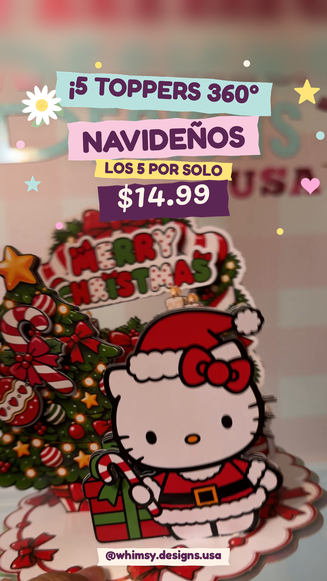SANRIO Paquete 5 Cake Toppers 360° Navideños | Archivos Digitales para Cricut y Cameo | Topper 3D Navidad