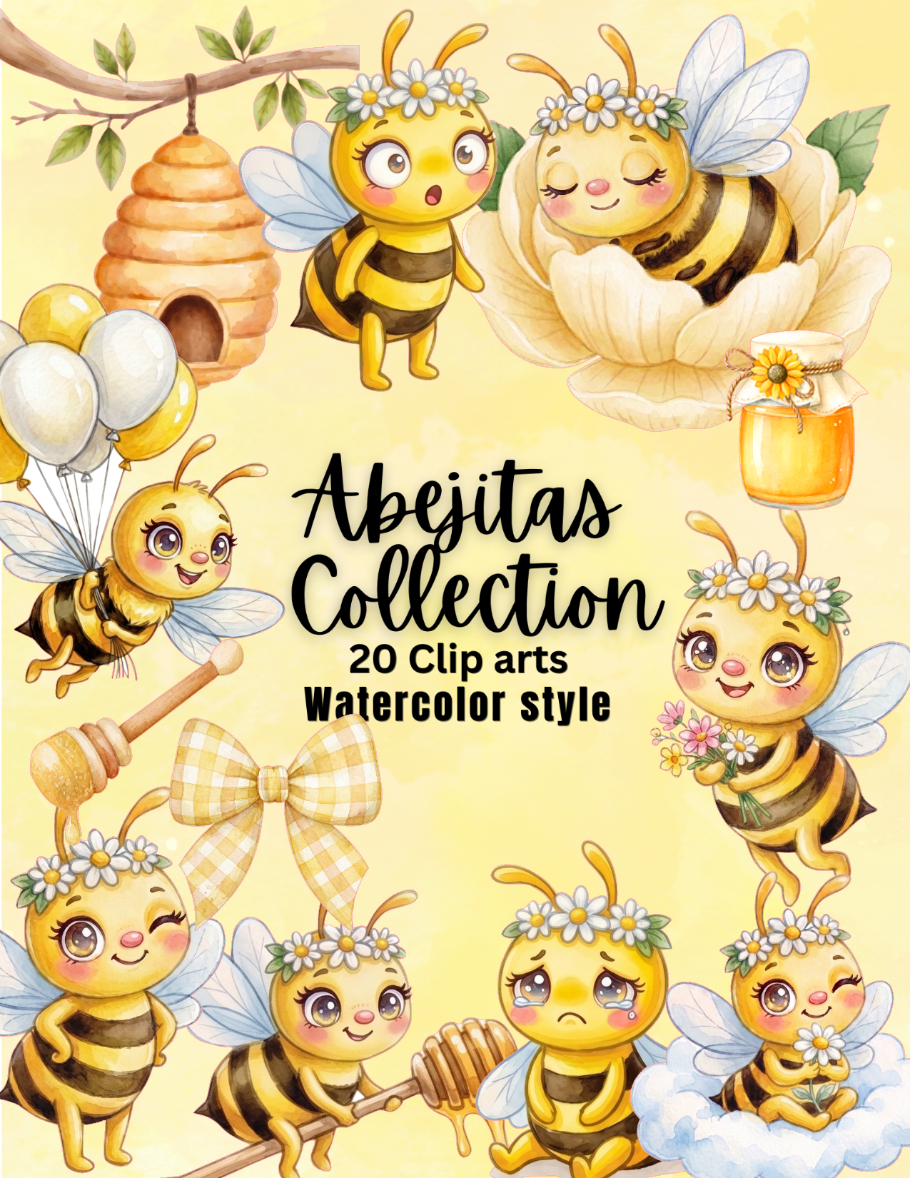 Abejitas Collection – 20 Clip Arts Acuarela | Archivos Digitales