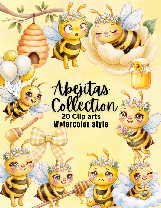 Abejitas Collection – 20 Clip Arts Acuarela | Archivos Digitales