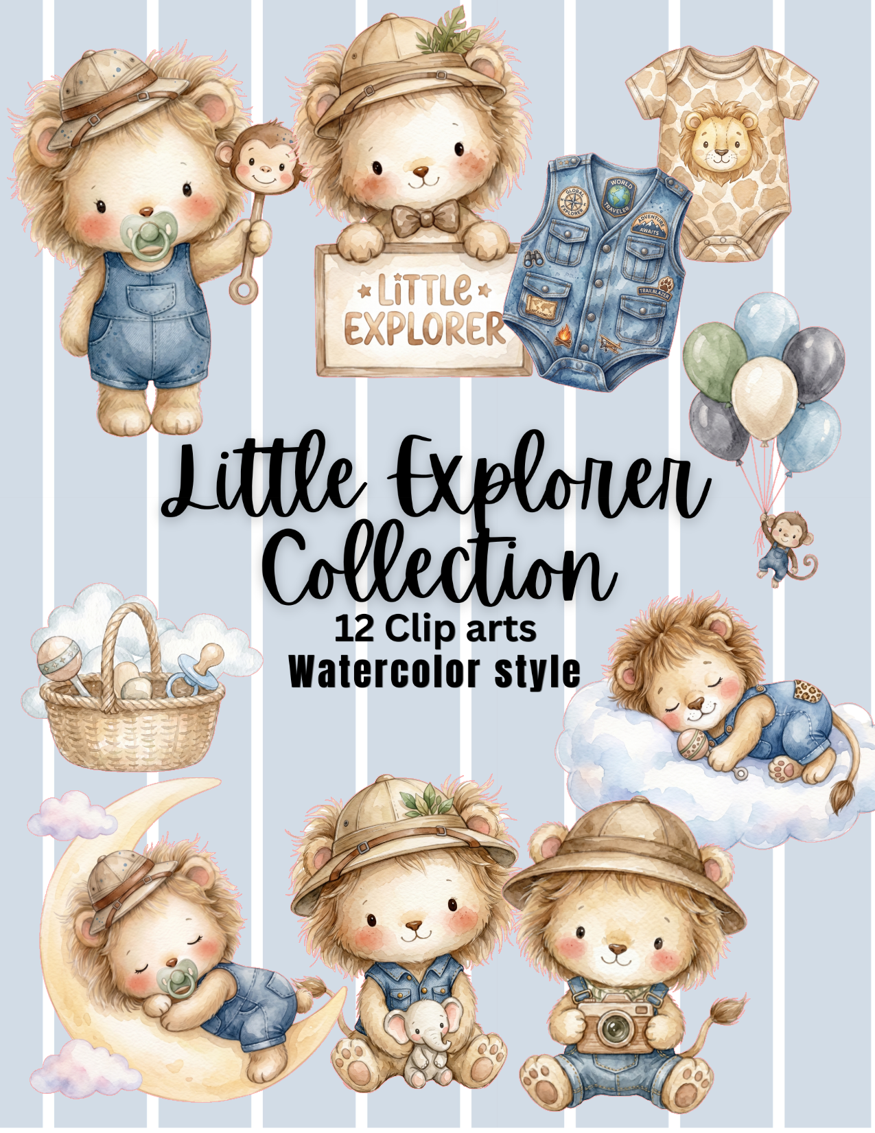 Little Explorer Collection – 12 Clip Arts Acuarela | Archivos Digitales