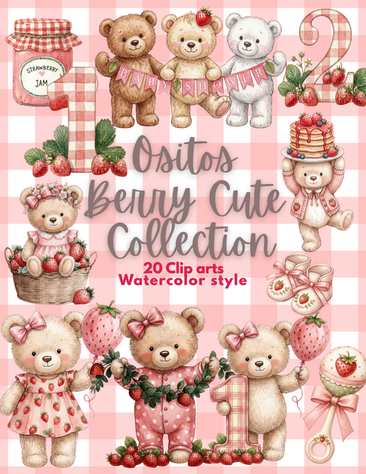 🐻 Ositos Berry Cute Collection – 20 Clip Arts Exclusivos Estilo Acuarela | EDICIÓN LIMITADA